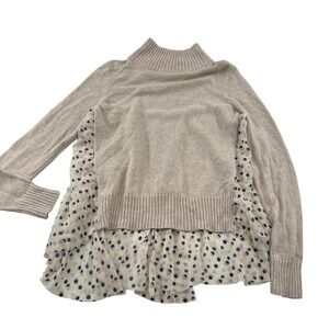 Anthropologie Moth Beige Knit Sweater With Polka‎ Dot Ruffle Hem Womens Small